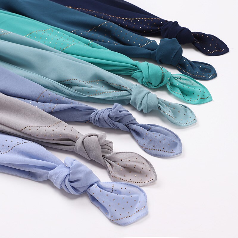 Écharpe en mousseline de soie avec perles pour femmes, Hijab avec perçage de cristal, châles, bandeau, écharpe, 19 couleurs au choix