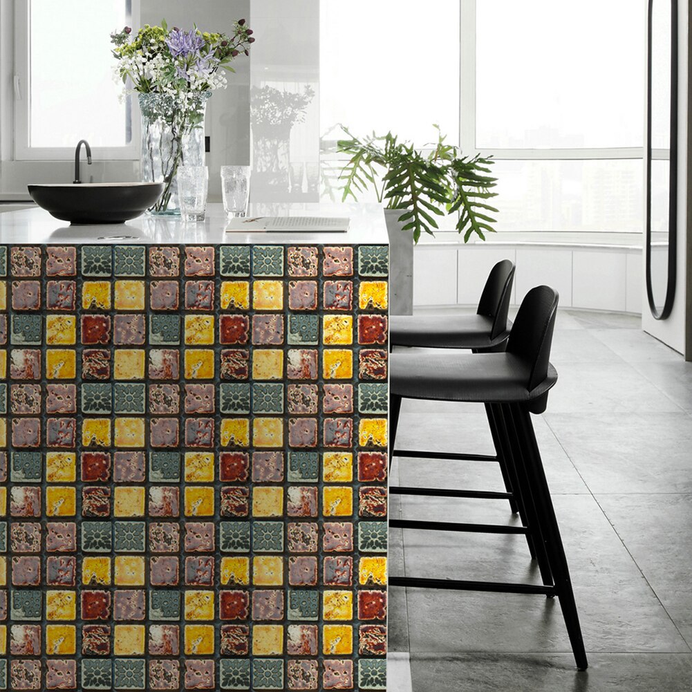10 unids/set de azulejos de pared de mosaico Vintage, adhesivo impermeable, autoadhesivo, calcomanías de suelo DIY, cocina, baño, pegatina de azulejos para el hogar
