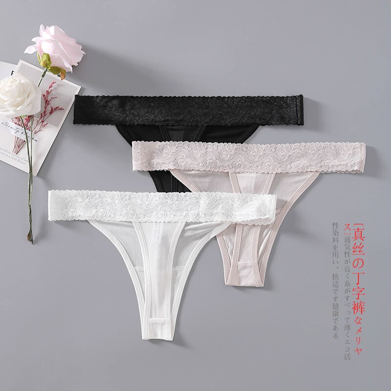 3 Pack Vrouwen 100% Echte Zijde Sexy V-String Thong Panties Ondergoed Lingerie 1010: XL