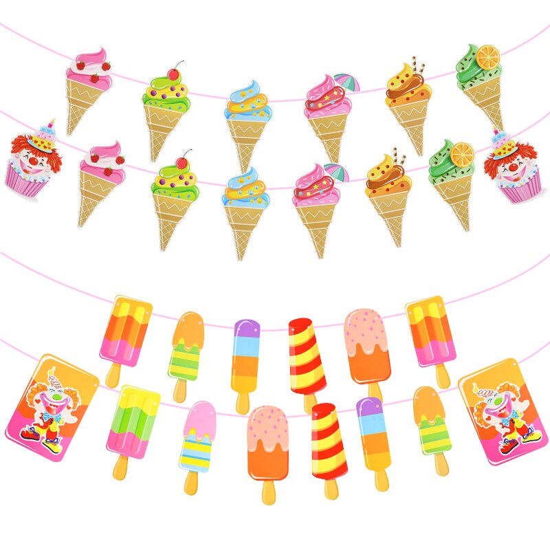 Ice Cream Popsicle Banner Bunting Foil Balloons for Tropical Summer Theme Hawaii Party Decoration Kid Birthday Air Globos