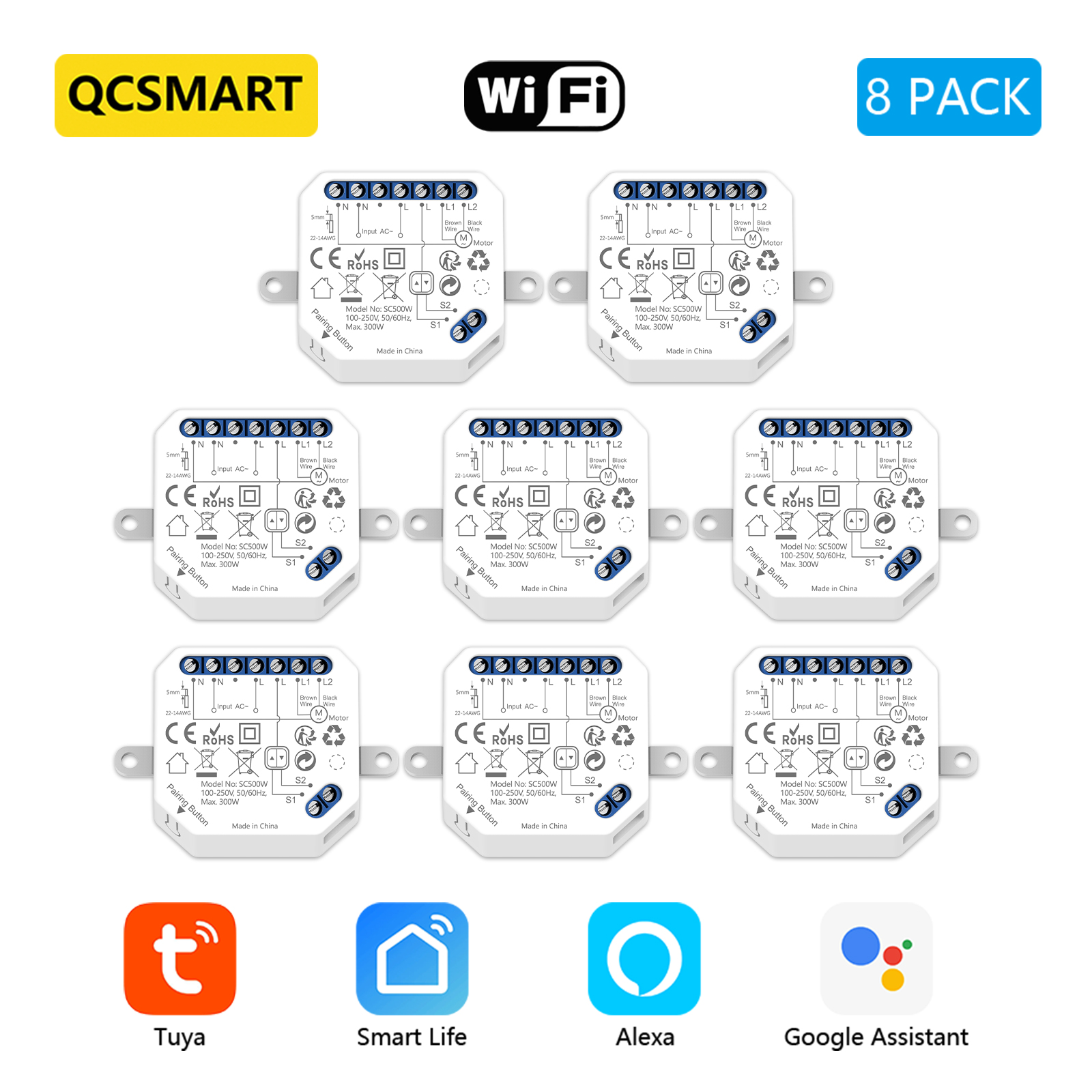 QCSMART Modulo interruttore tenda WiFi per motori persiane Controllo percentuale Tuya Voce di Google Alexa Funziona con spedizione veloce