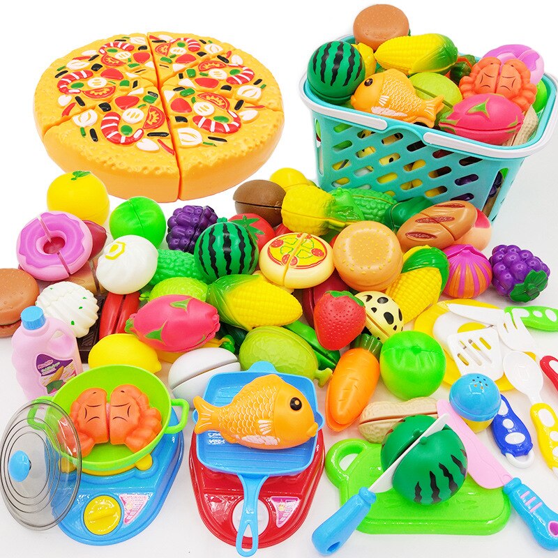 53pcs/lot Children Pretend Role Play House Toy Cutting Fruit Plastic Vegetables Food Kitchen Baby Classic Kids Educational Toys