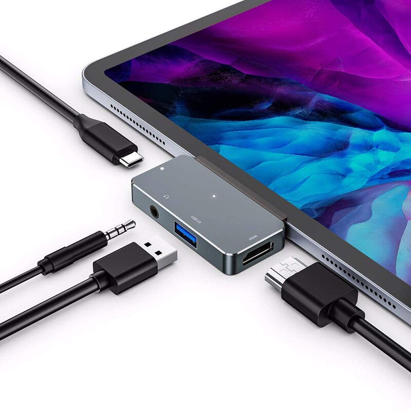 USB C Hub für iPad Pro 11/12,9 Adapter,4-In-1 Adapter mit Aux 3,5mm Kopfhörer Daten Jack