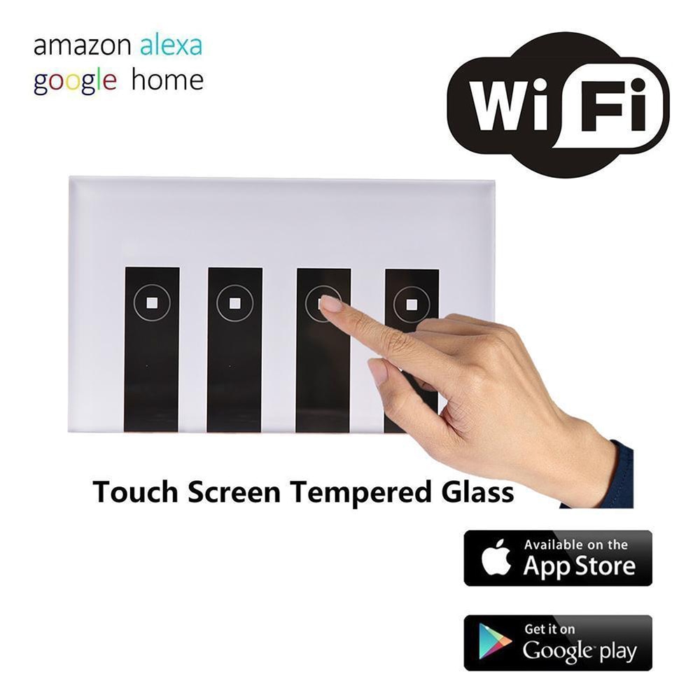 Touch Switch Smart Light Switch Panel Wall Interruptor 1/2/3/4 Gang Piano key Wifi Light Switch Work with Alexa Google Home