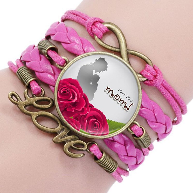 BEST MOM EVER bracelets For Women Letter Glass Cabochon Charm Braided Leather Rope Chains Bangle Mother Jewelry