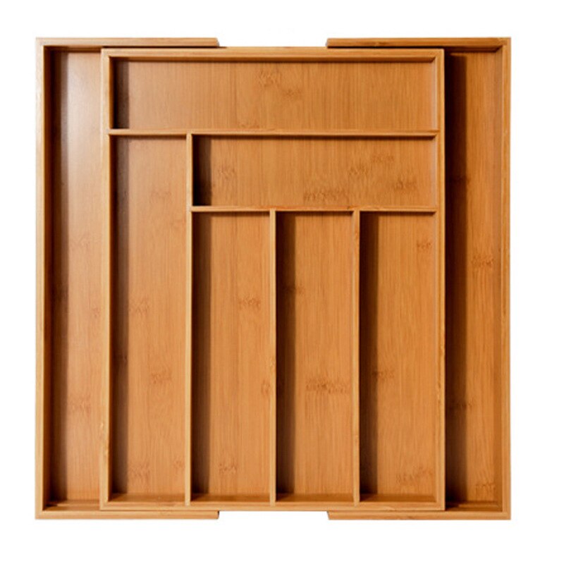 Bamboo Drawer Organiser Box, Adjustable Multipurpose Storage Tray and Drawer Insert Box for Utensils