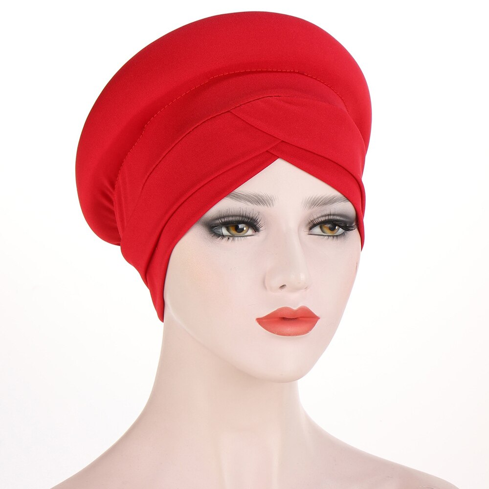 Vrouwen Elastische Doek Hoofd Cap Moslim Sjaal Cap Hoed Vrouwen \ 'S Hijaabs Tulband Dames Haaraccessoires Hoofddoek Islamitische Arabische caps: 01 Red