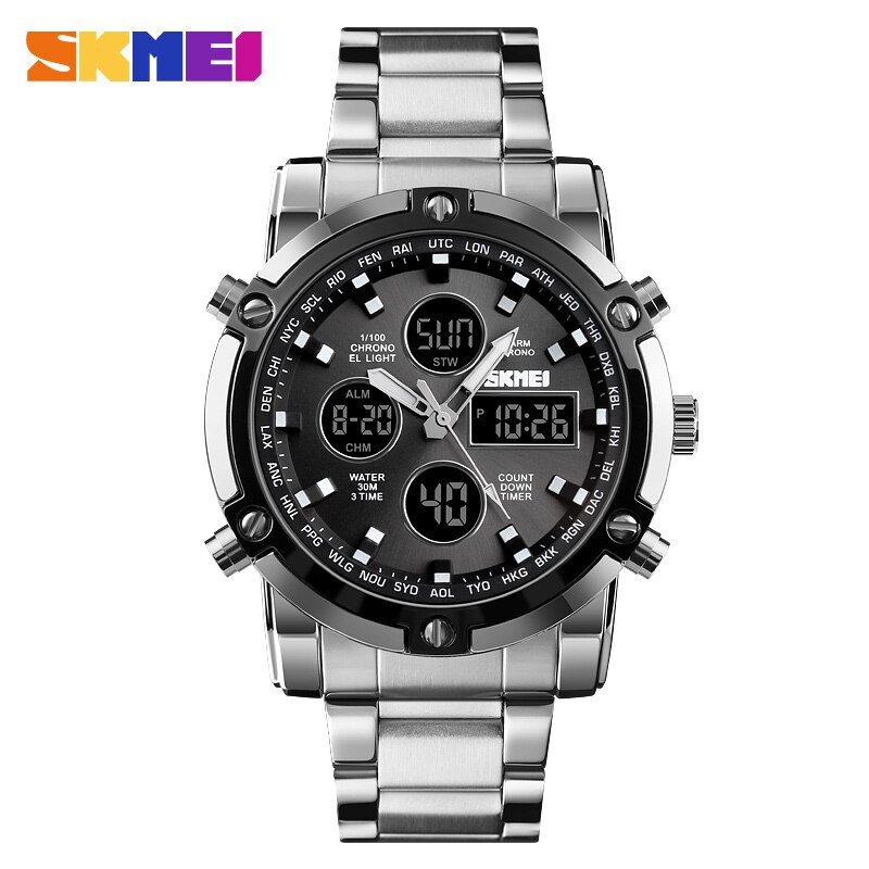 SKMEI heren horloges quartz horloges luxe sport horloge Waterdicht Roestvrij Mannelijke Horloges mode Klok Relogio Masculino 1389: Silver Black