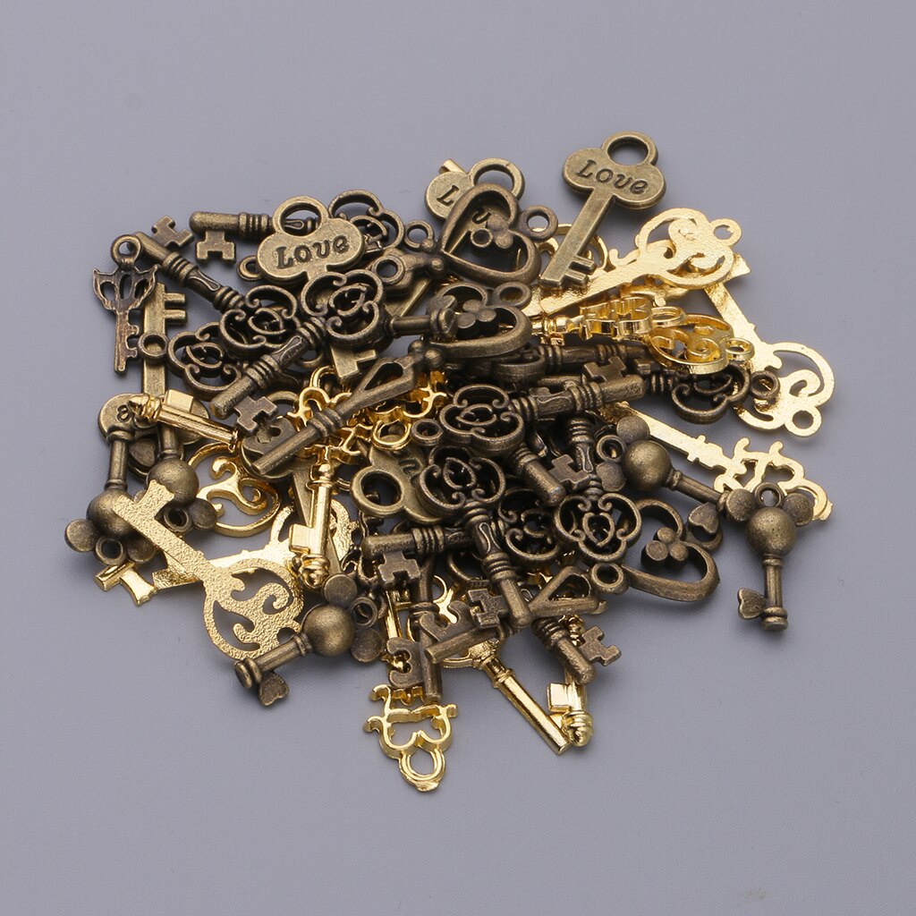 50 Stuks Diverse Vintage Key Charms Brons Gouden Hangers Voor Sieraden Maken