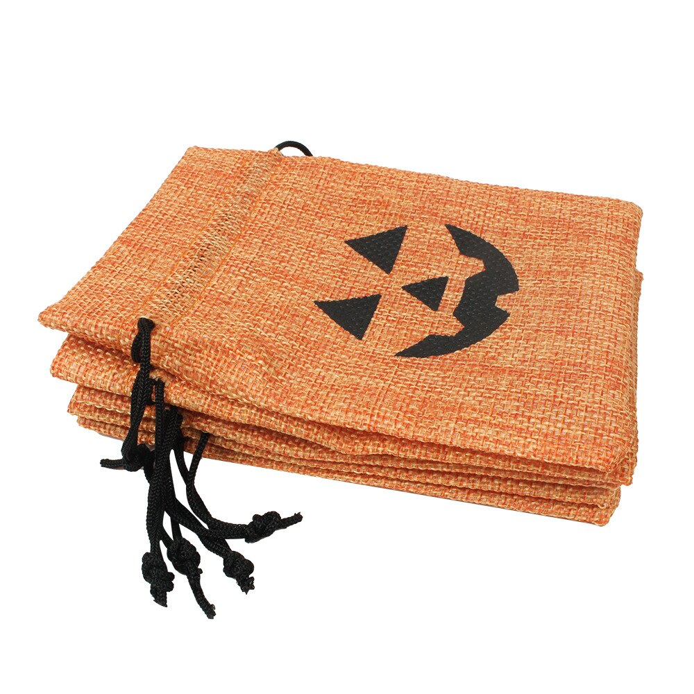 100 Stks/partij 10X14Cm Pompoen Gedrukt Trekkoord Opslag Pakket Zakken Halloween Party Candy Jute Linnen Zakjes Organizer