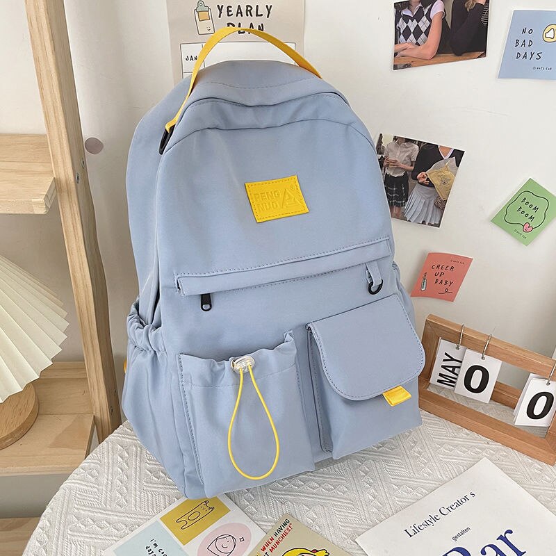 Mochila negra para mujeres y niñas, mochilas escolares para estudiantes adolescentes, mochila trasera de nailon: Azul