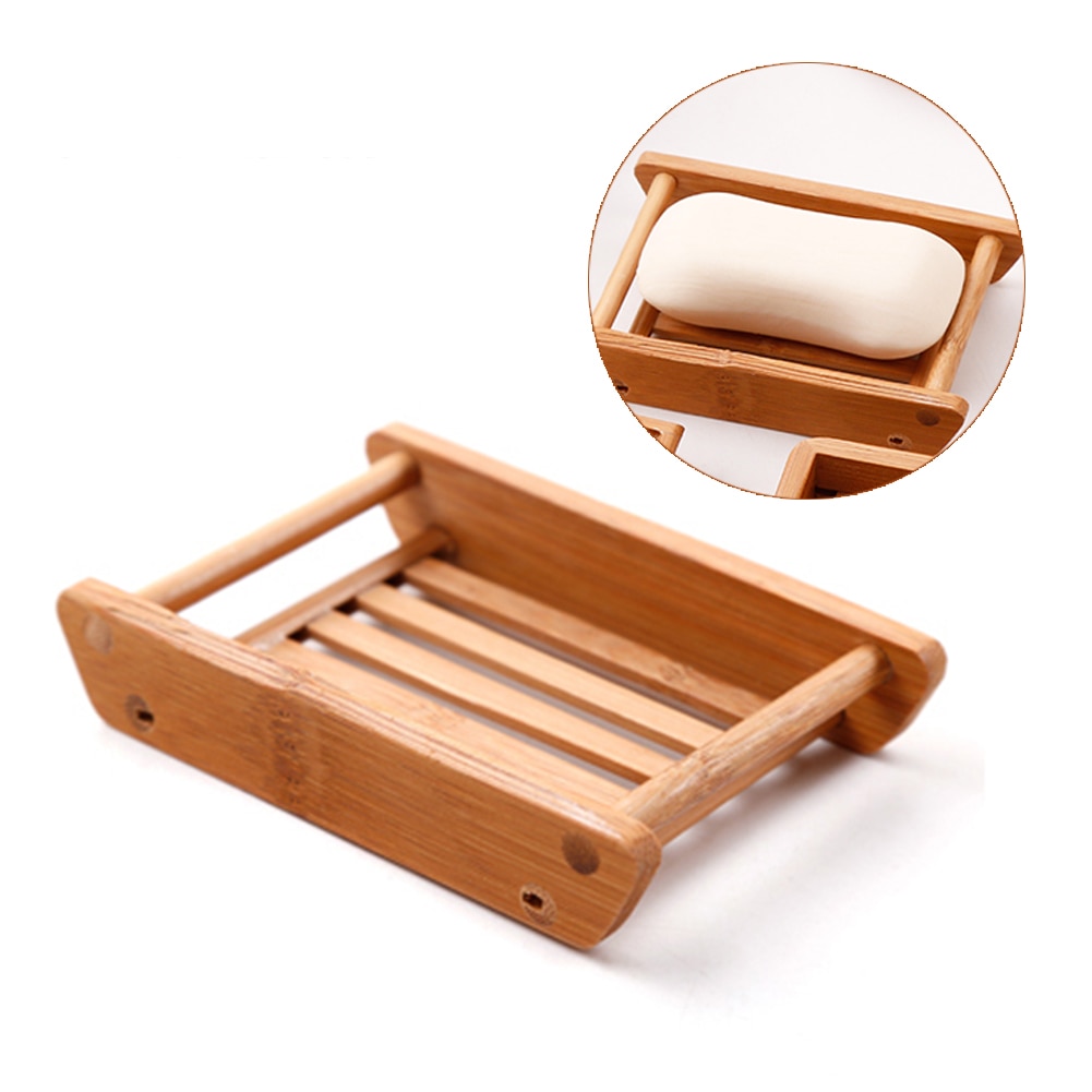 Jabonera de madera Natural de bambú soporte de bandeja de madera de jabón rejilla para guardar jabón caja de plato contenedor para baño plato de ducha baño: B