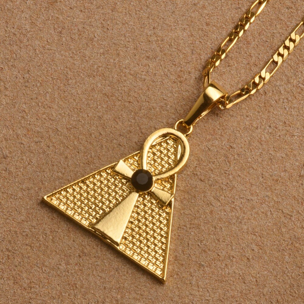 Anniyo Egiziano Ankh Croce & Pendente della Collana Piramide di Donna/Uomo, colore Oro Africano Dei Monili Egitto Geroglifici, punto cruciale Ansata #096806