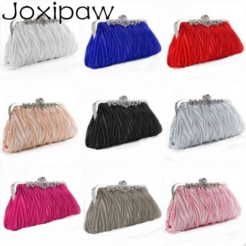 Lady Party Wedding Handbag Purse Girl Soft Evening Bag Bridal Women Satin Crystal Clutch Joxipaw