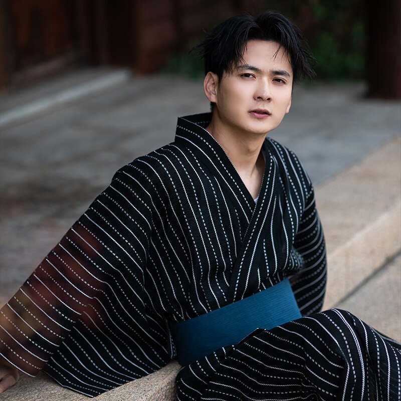 Traditionele Japanse Kimono Mode Yukata Zomer Mannen Lange Gewaden Met Riem 95% Katoen Pyjama Set Mannelijke Nachtkleding Badjas