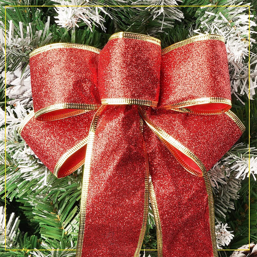 10Pcs Grote Kerstboom Decoratie Bows Glitter Gold Decoratieve Bogen Voor Kerst Home Party Decoratie Jaar Cadeau
