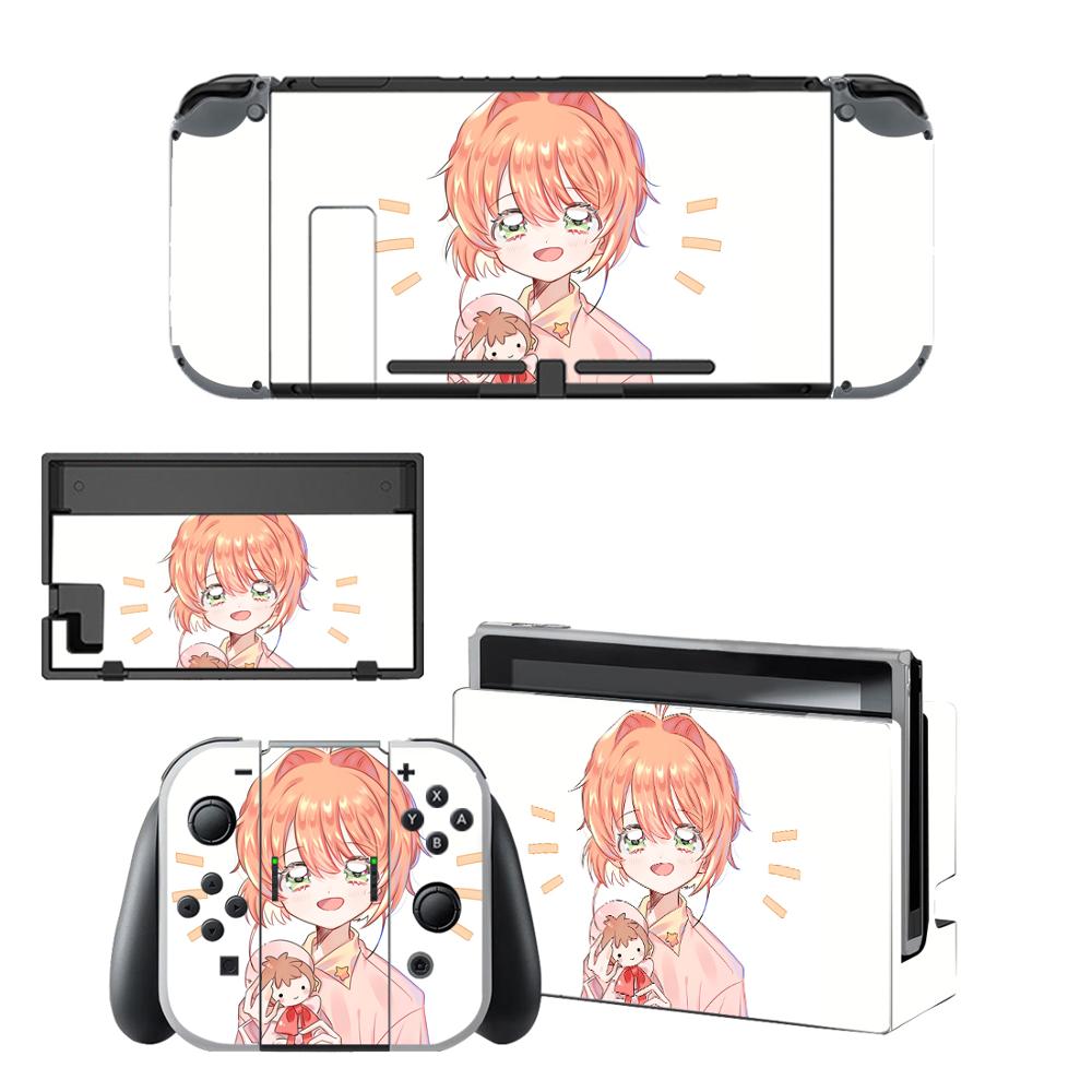 Pegatina protectora de piel de vinilo para consola Nintendo Switch NS, Captor Sakura Skins + controlador + soporte de soporte: KQBYSNS0139