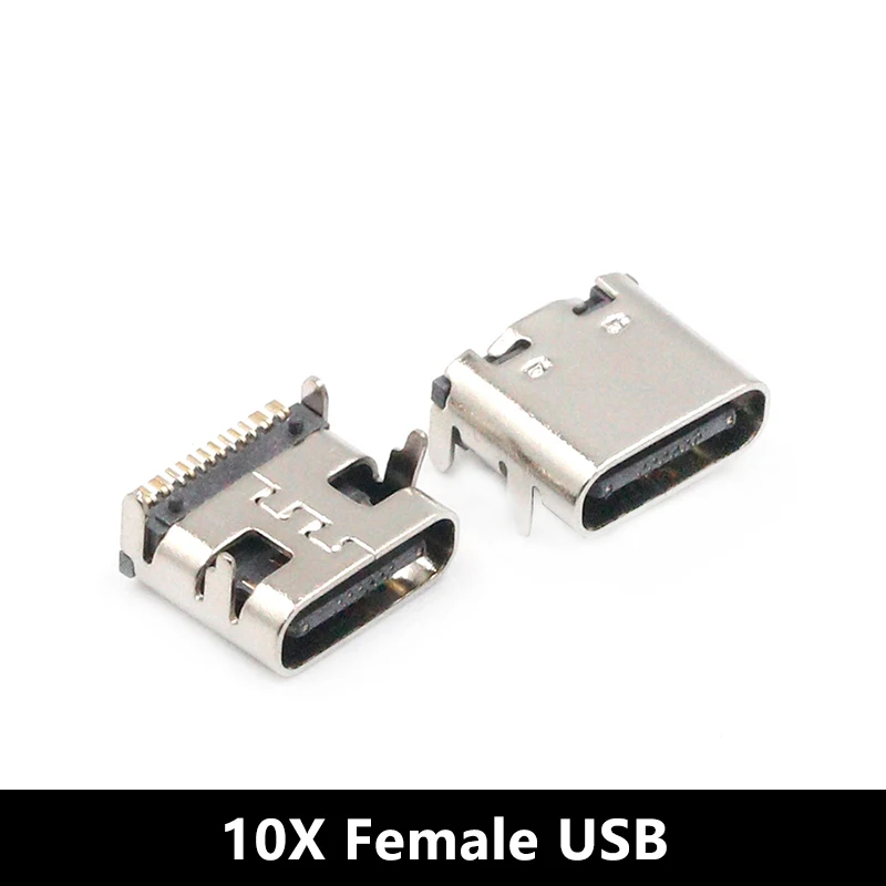 Conector USB 3,1 tipo C de 10 piezas, adaptador de receptáculo de enchufe hembra/macho para soldar Cable y Cable de 24 Pines, compatible con placa PCB: Marfíl