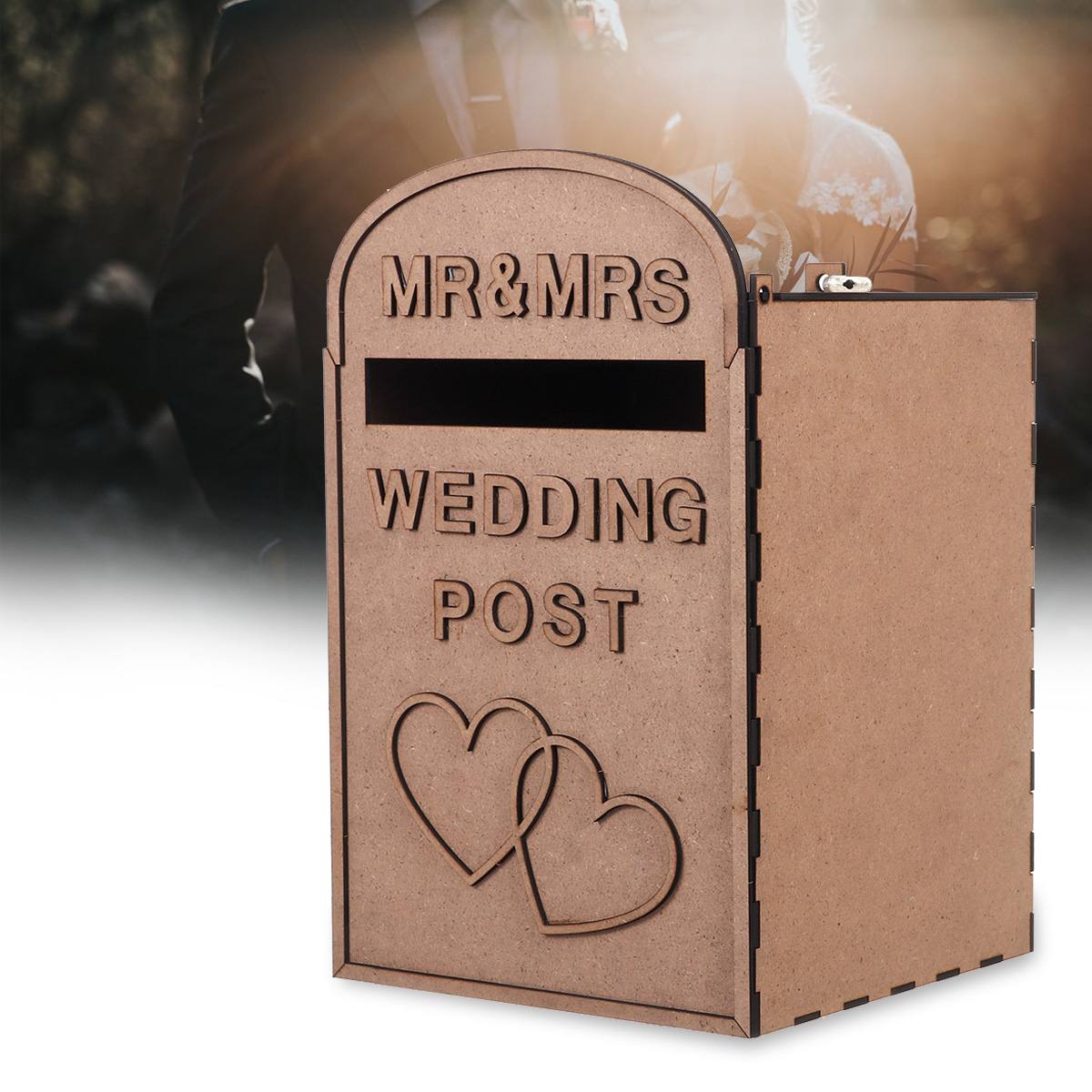 Cajas de correos de tarjetas de boda país urna de boda tesoro tarjeta de DIY Caja con cerradura llaves Contry decoración de invitaciones de boda