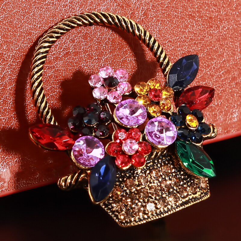 Strass fiore cestino Spilla Vintage ▾ colorato Spille per Le Donne di Disegno di Autunno Gioelleria Raffinata E Alla Moda Del Cappotto Accessori