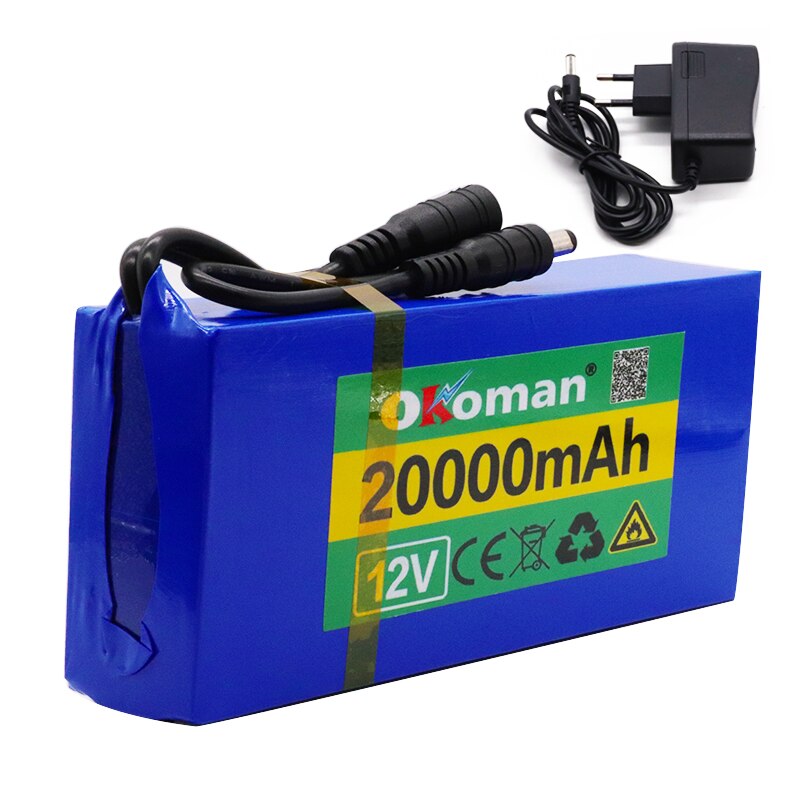 Super Rechargeable Portable Lithium-ion Battery DC 12V 20000mAh With US or EU Plug 12.6v 20Ah battery pack+charger