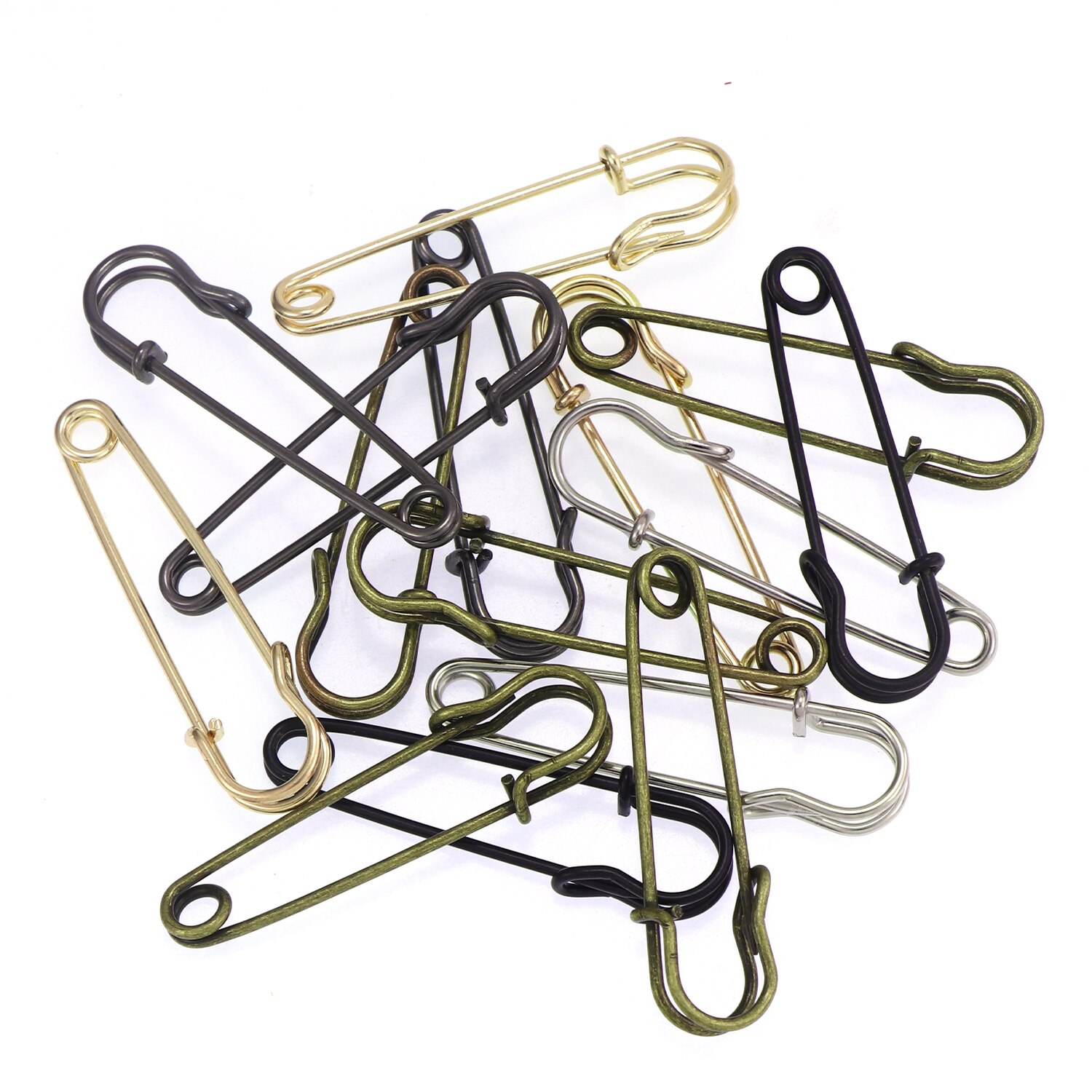 20 piezas alfileres de seguridad de Metal de 50mm, alfiler de seguridad grande plateado/dorado/negro, herramientas de costura para manualidades, broche de boda, accesorios de ropa