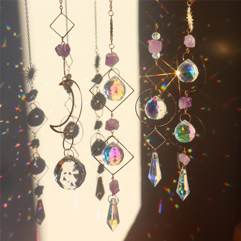 Home Decor Crystal Pendant Hanging Curtain Windchimes Sun Light Catcher Star Moon Pendant Rainbow Wind Chime