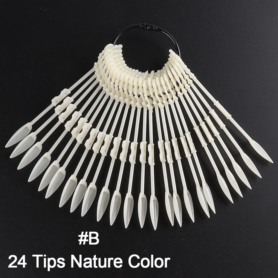 24 stuks nepnagels tips natuurlijk helder zwart waaier kleurenkaart nail art display oefengereedschap acryl uv gellak manicure  tr1818: B - natuur