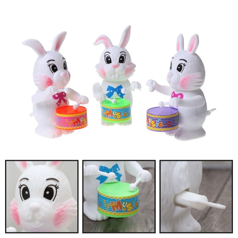 Jouet à tambour en forme de lapin, horloge à remonter, jouet éducatif, pour enfant, R66D