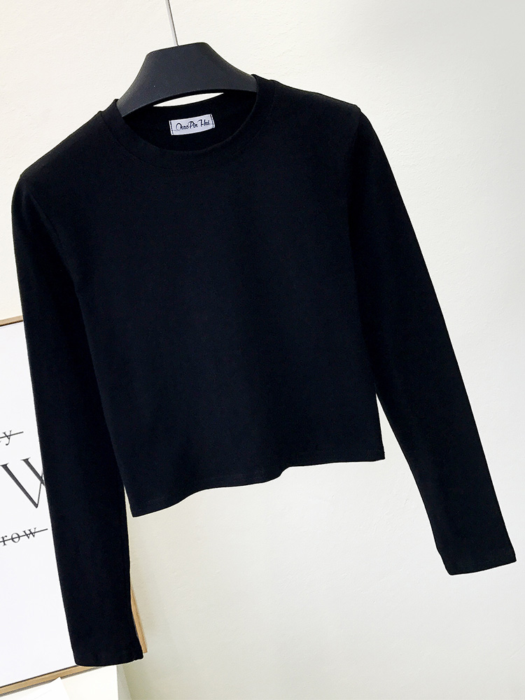 Ropa negra sexi para Mujer, Ropa de Mujer con cuello redondo y manga larga para ombligo, Ropa informal de para Mujer
