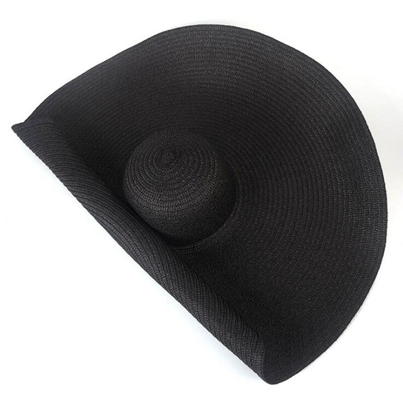 2022 Grote Zomer Hoeden 25Cm Rand Papier Stro Hoeden Cool Mooi Mooie Grote Strand Hoeden Heldere Kleuren Roll Zon hoeden Voor Vrouwen: black