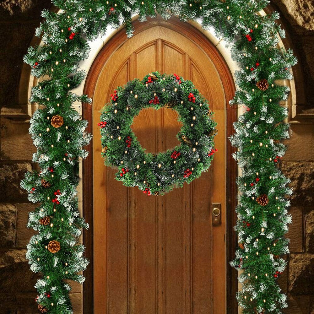 1.8/2.7m kunstig jul pejs krans krans fyrretræ ornament juletræ diy år pejs navidad dekor