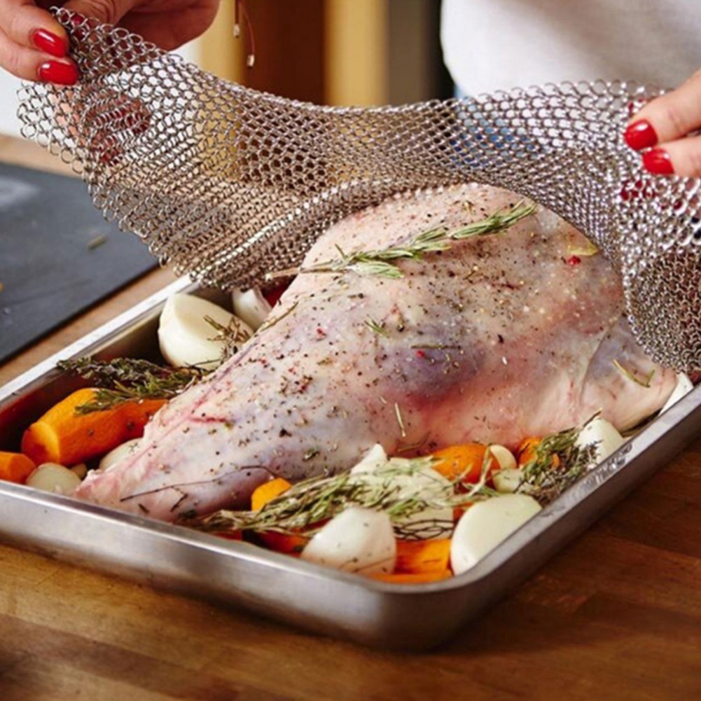 Stainless Steel Chainmail Baking Cover for Skillets Grill Pans Roast Beef Pork Lamb Home Cookware BBQ Kitchen Cooking Tool