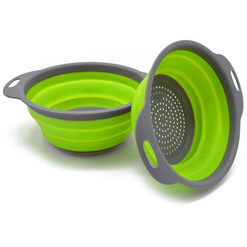 Escurridor retráctil de silicona para lavar platos, cuatro colores opcionales, tamaño redondo, canasta de lavado de frutas plegable: green / 24x30x9.3cm