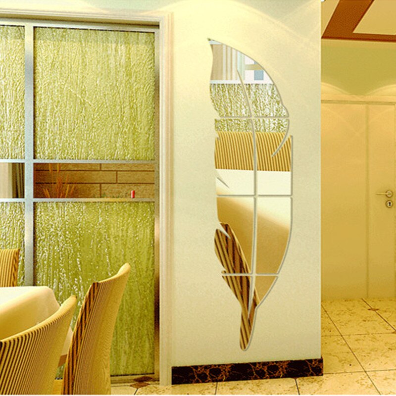 Autocollants de miroir en 3D 73*18CM | Stickers muraux amovibles en plume, Stickers décoratifs de salle de cuisine, Art Vinyl, pour la maison