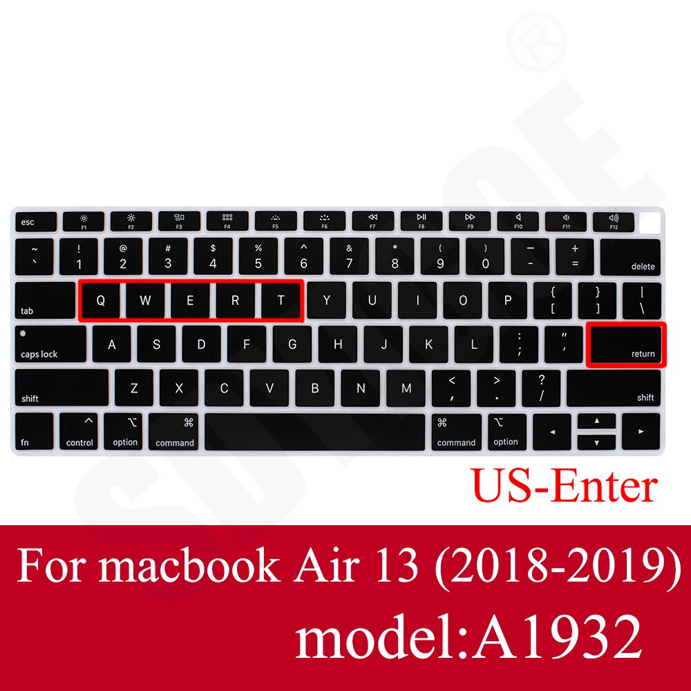 Nowy 13 Air A1932 klawiatura do laptopa folia ochronna wodoodporna do Macbook air 13.3 cala obudowy pokrywa klawiatury laptopa edycja amerykańska: Black
