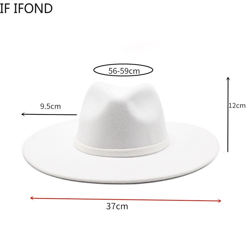 9.5CM Women Men Big Wide Brim Wool Fedora Hat British Style Winter Gentleman Lady Jazz Church Hats