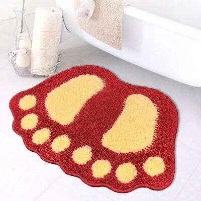 Foot Print Bath Mats,Non-slip Bathroom Carpet,Mat Toilet Memory Foam Bathroom Rug Bath Pad Carpets,Microfiber Mini Mats 40*60cm: Red