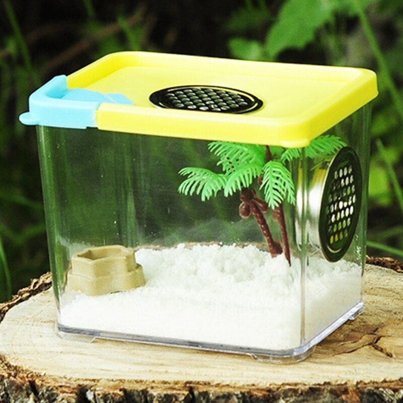 Portable Transparent Breeding Spider Feeding Box with Breathable Lid Insect Observation Cage Terrarium Butterfly Habitat