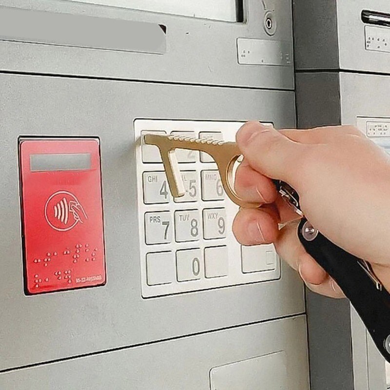 Convenient Portable Alloy Press Elevator Tool Hygiene Hand Brass EDC Door Opener No-Touch Open Door Tool Handle Key Ring 3