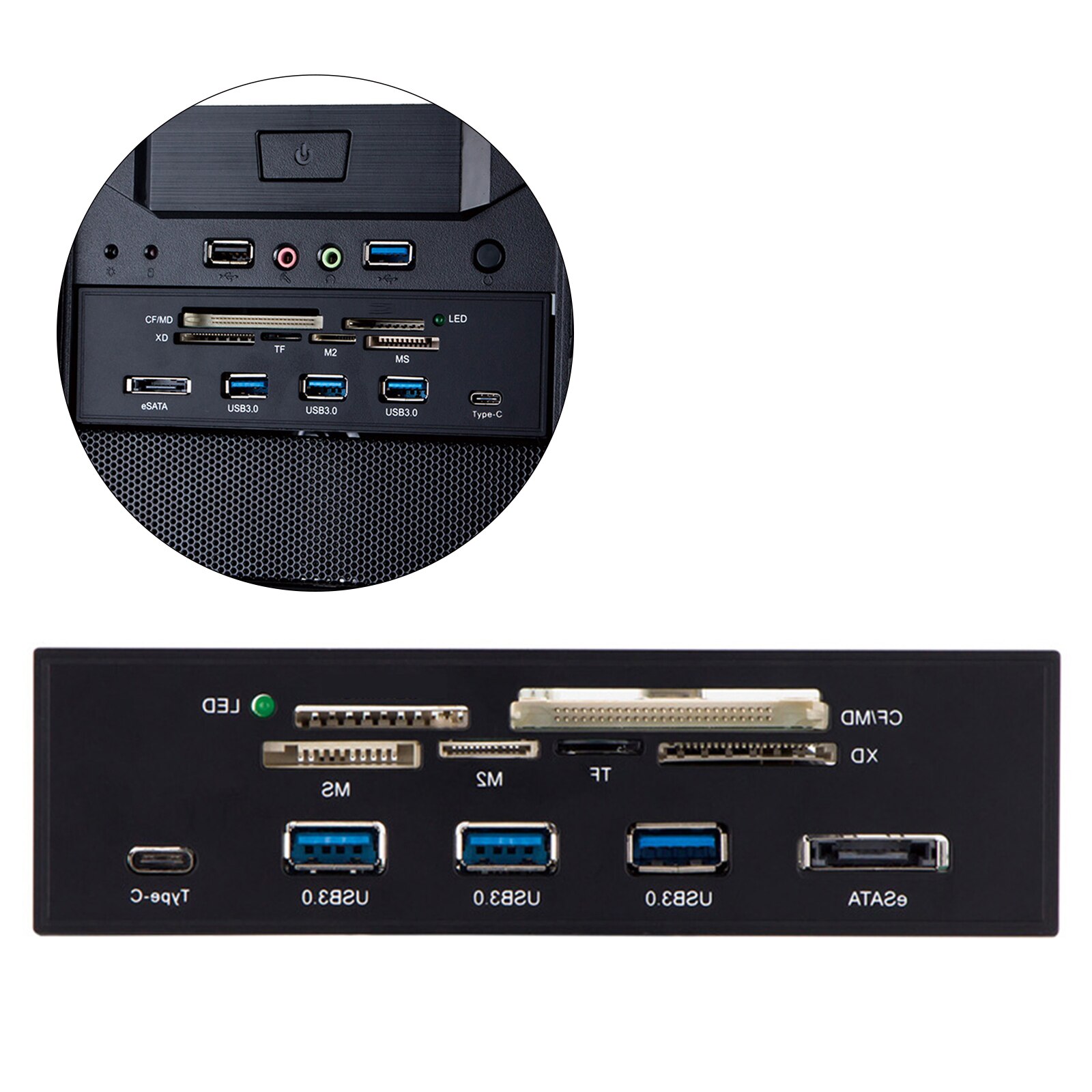 Internal Card Reader Front Panel Hub with 3 USB 3.0 Ports Supports M2 SD MS XD CF Card High Speed for Computer