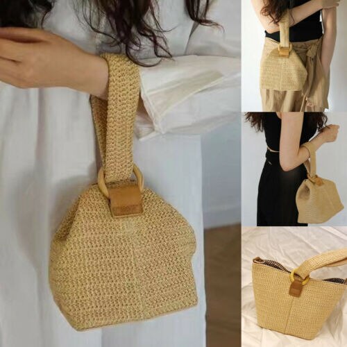 Kvinner jente håndvevd rotting veske halm vevd veske håndlaget crossbody veske bohemia stil strand sirkel sommer strandsekker