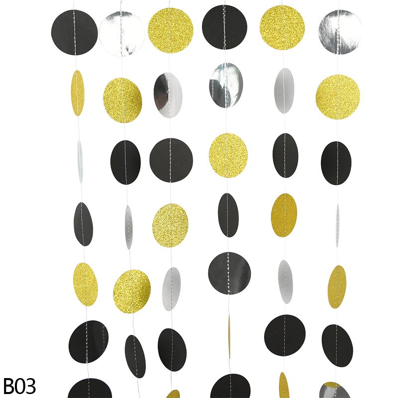 4Meter Silver Gold and Black Paper Circle Garland Round Banner Wall Hanging Garland For Christmas Wedding Birthday Party Decor: B03 gold and black