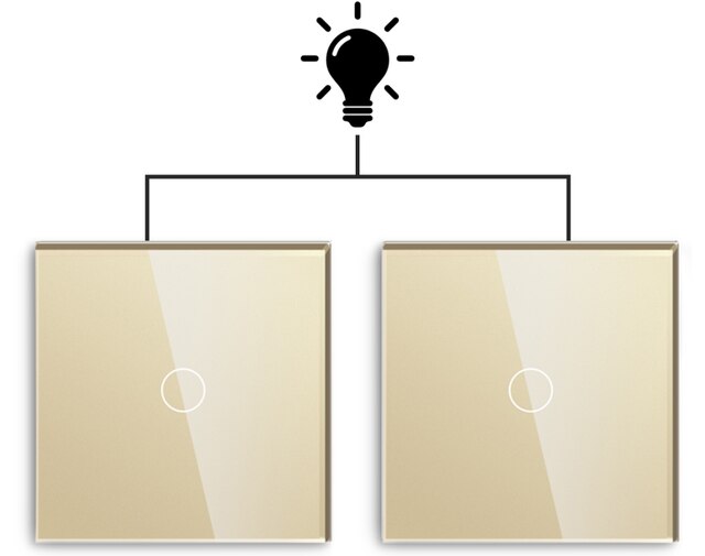 Bseed-Interruptor de escalera intermedio Mvava, 1 Gang, luz esclavo Maestro de la UE, táctil, Panel de cristal blanco y gris, mejora del hogar: Gold 2 Pieces