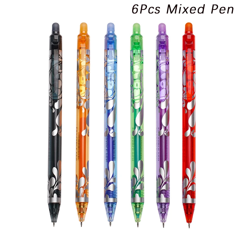 Large Capacity Ink Erasable Pen 6-color Push Gel Pen Set 0.5mm Transparent Colors Pen Office Writing Supplies Kawaii Stationery