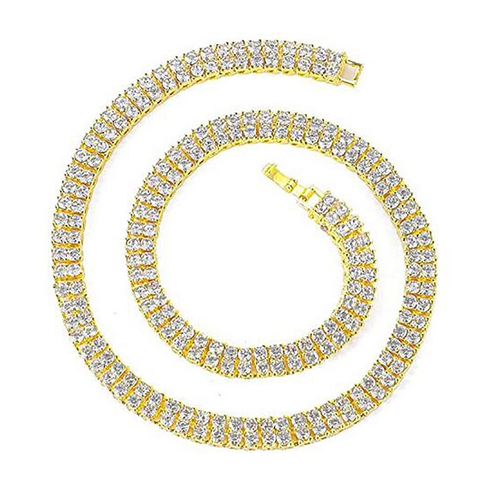 Hip Hop 1&amp;2 Rows Tennis Chain Necklace Iced Out Bling 4mm Zircon Crystal Necklaces for Women Choker Jewelry collares para mujer: TC004 Gold / 18inch(45cm)