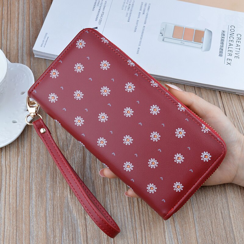 Laamei mulheres carteira longa flor impressão feminina carteiras embreagem senhora bolsa zíper telefone bolso titular do cartão das senhoras sacos de titular do cartão: red