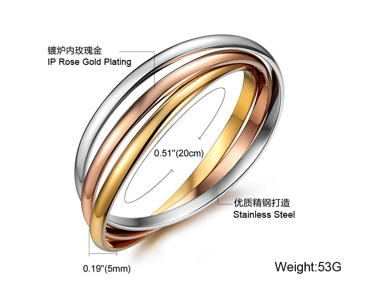 Jewelry Stainless Steel Gold Colour Bangle 3 Color Set Bracelet & Bangle Lover Bracelets For Women