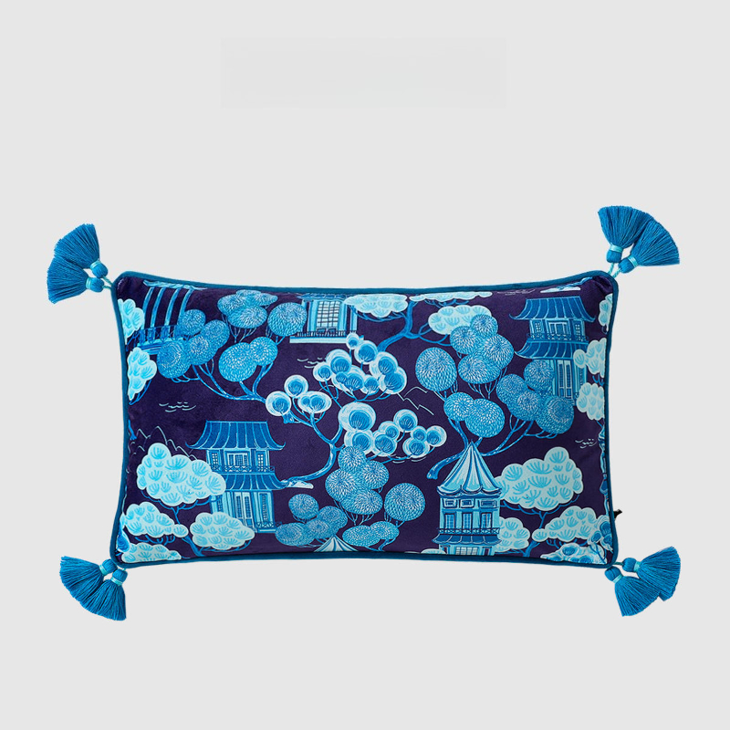 Housse de coussin rectangulaire avec pompon mignon chien, taie d'oreiller imprimée Double face en velours doux, décoration de canapé, chambre à coucher, voiture 30x50cm: BLANC