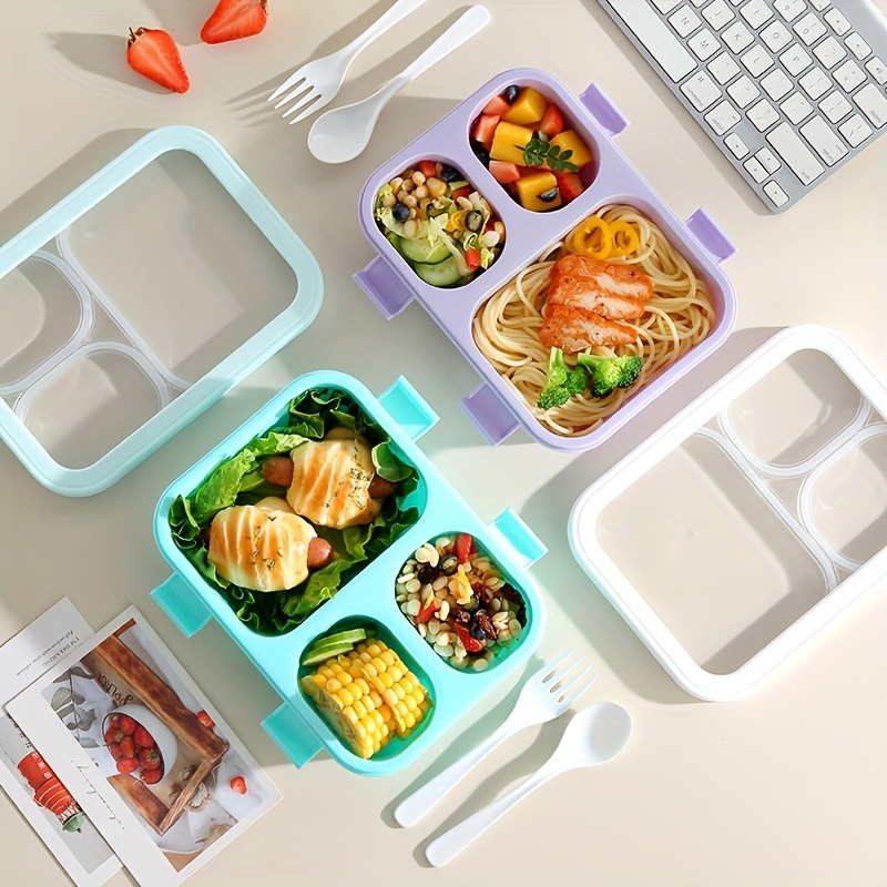Bärbar lunchlåda för barn i skolan, läckagesäker picknick bentobox, mikrovågsugn, matlåda med 3 fack, matförvaringsbehållare